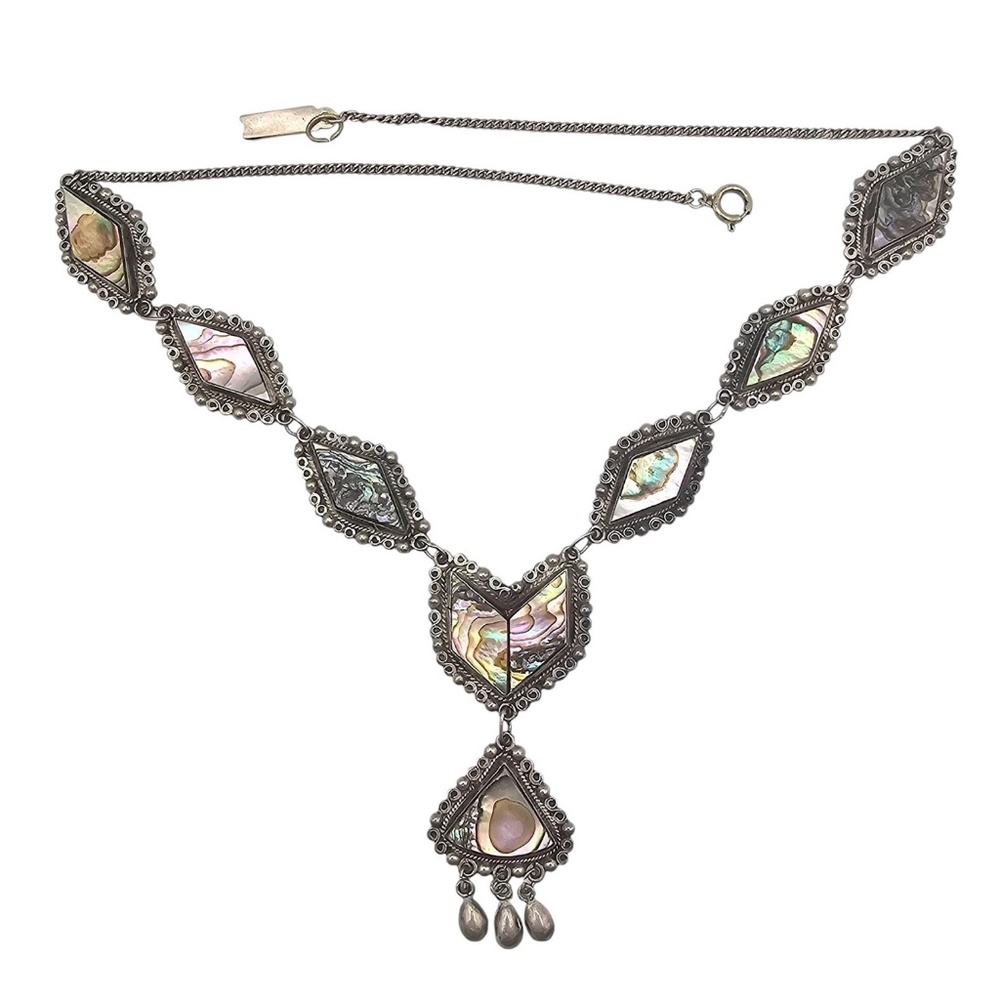 Vintage Mexican Sterling Silver Abalone Y-Necklace